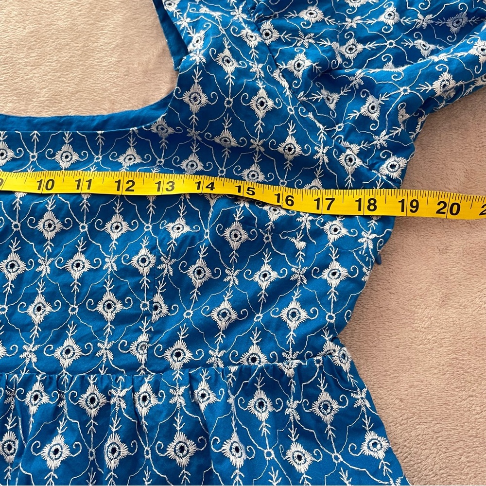 Rhode embroidered eyelet mini dress blue and white pockets size M - Picture 13 of 16